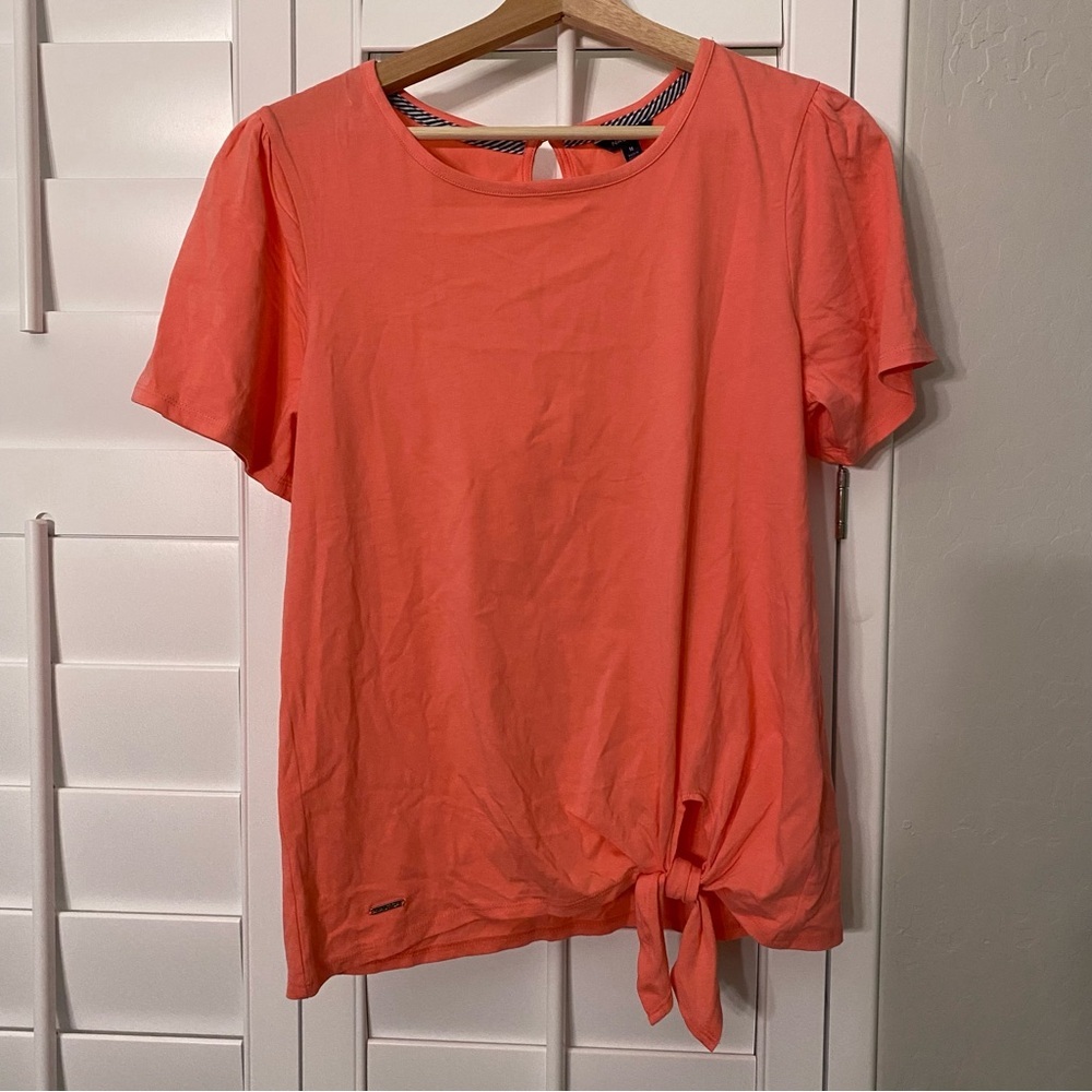 Nautica women’s tie front short sleeve cotton top MED pink